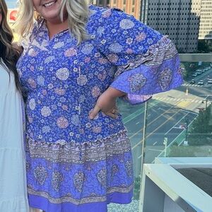 Floral Purple Dress with Bell Sleeves